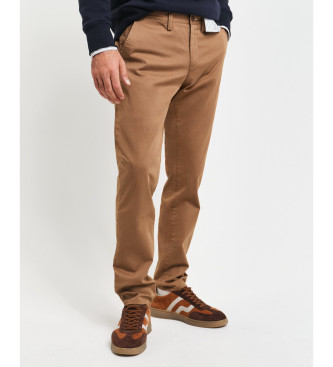 Gant Slim Fit Brown Twill Chino Trousers