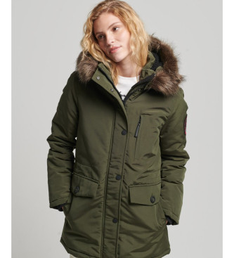 Superdry Parka z kapturem z syntetycznego futra Everest zielona