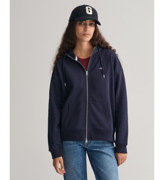 Gant Felpa con cappuccio e zip con scudo blu scuro