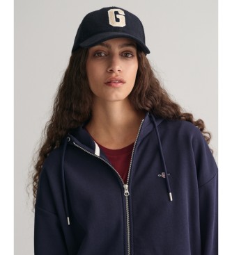 Gant Felpa con cappuccio e zip con scudo blu scuro