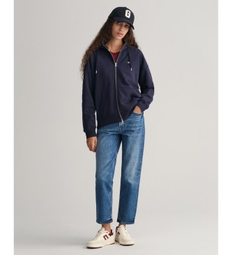 Gant Felpa con cappuccio e zip con scudo blu scuro