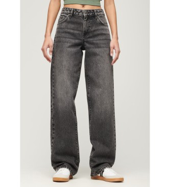 Superdry Jeans aus Bio-Baumwolle, Mid-Rise und weites Bein, schwarz