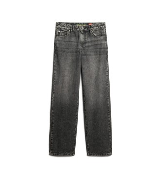 Superdry Jeans in cotone organico, vita media e gamba larga, neri