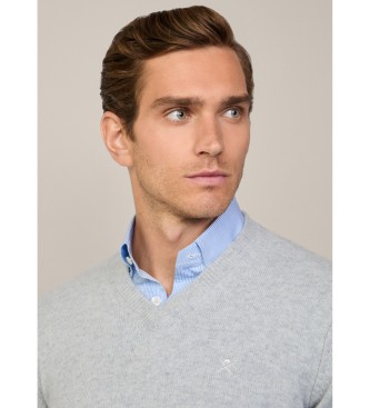 Hackett London Grauer Pullover mit V-Ausschnitt 