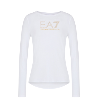 EA7 Langarm-T-Shirt Evolution aus Baumwolle und weiem Stretch-Modal 