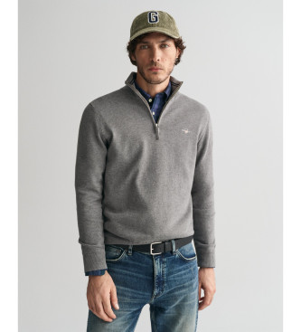 Gant Classico maglione grigio in cotone con mezza zip