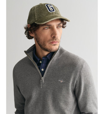 Gant Classico maglione grigio in cotone con mezza zip