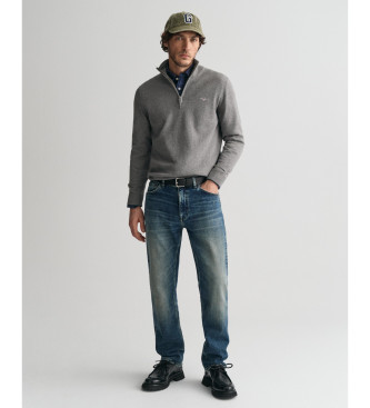 Gant Classico maglione grigio in cotone con mezza zip