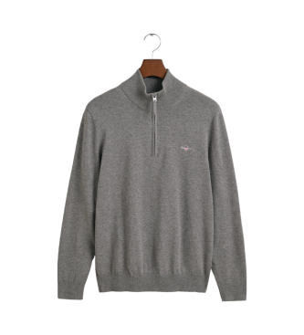 Gant Classico maglione grigio in cotone con mezza zip