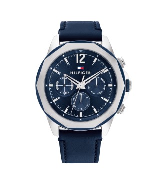 Tommy Hilfiger Montre analogique avec bracelet en cuir Acier marin