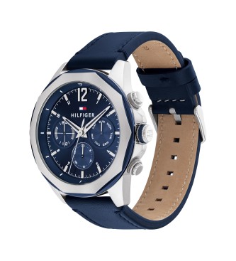 Tommy Hilfiger Montre analogique avec bracelet en cuir Acier marin