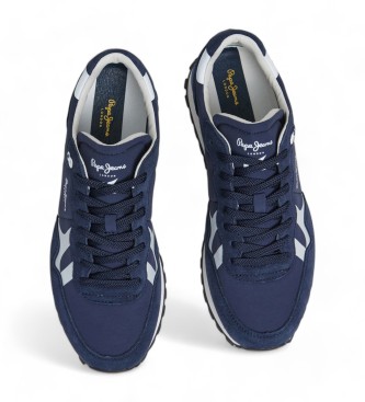 Pepe Jeans Brit-On Prints navy leather trainers