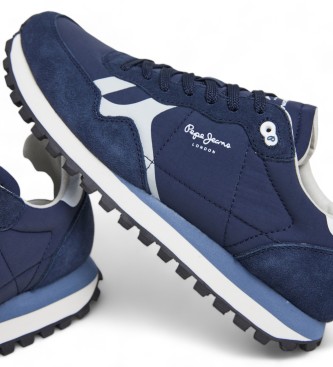 Pepe Jeans Brit-On Prints navy leather trainers