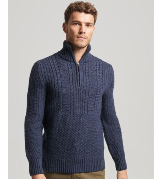 Superdry Flettet strikket pullover med halv lynls Vintage Jacob navy