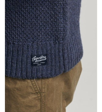 Superdry Sweter z dzianiny w warkocze w stylu vintage Jacob navy zapinany do połowy na zamek błyskawiczny