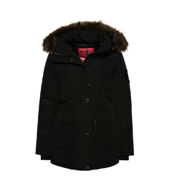 Superdry Parka nero con cappuccio in pelliccia sintetica Everest