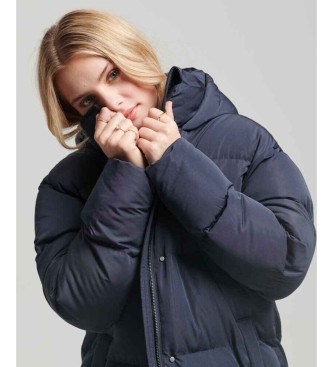 Superdry Long quilted coat with navy hood