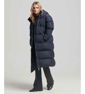 Superdry Long quilted coat with navy hood