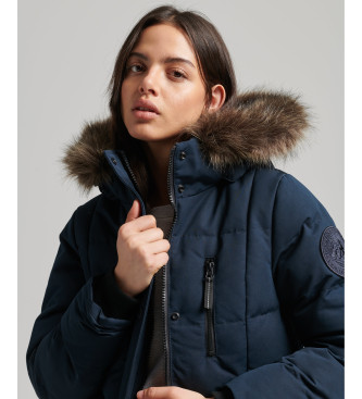 Superdry Długi płaszcz z syntetycznego futra Everest navy