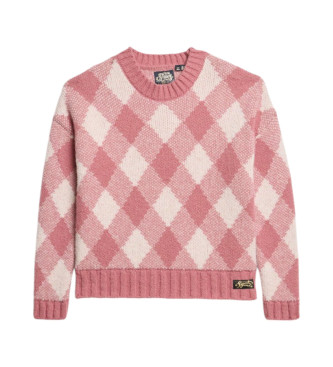 Superdry Roza pulover s potiskom Argyle