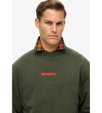 Superdry Sudadera suelta de cuello redondo con micrologotipo estampado verde  