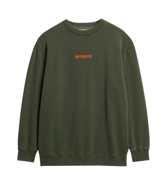 Superdry Loose crew neck sweatshirt with green micro logo print  