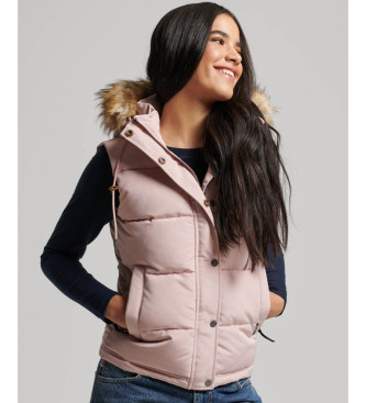 Superdry Quilted synthetic fur waistcoat Everest pink