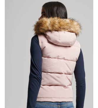 Superdry Quilted synthetic fur waistcoat Everest pink