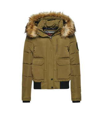 Superdry Everest green quilted hooded bomber jacket with hood