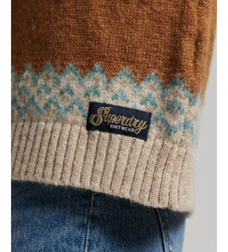 Superdry Luźny, wzorzysty sweter z dzianiny w kolorze brązowym