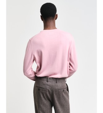 Gant Camisola clssica de algodo com gola redonda cor-de-rosa