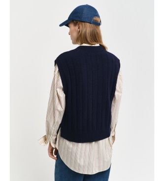 Gant Wool Waistcoat With Peaked Collar And Wide Ribbed Vest navy