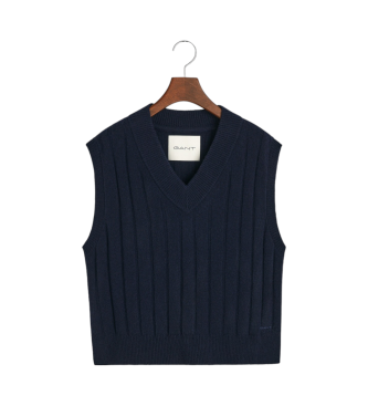 Gant Wool Waistcoat With Peaked Collar And Wide Ribbed Vest navy