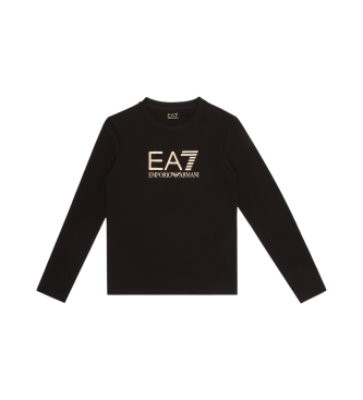 EA7 Shiny Girl t-shirt med rund hals i sort bomuld med stretch