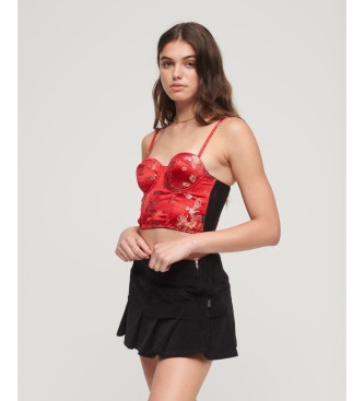 Superdry Parte superiore del corsetto ricamato floreale in raso rosso