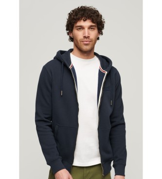 Superdry Mikina s kapuco, zadrgo in logotipom Essential Navy