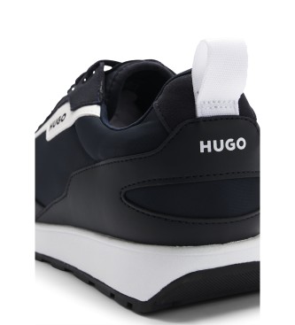 HUGO Materiaalmix sportschoenen met marine details