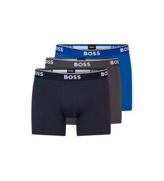 BOSS Lot de 3 boxers logo bleu. gris, marine, marine