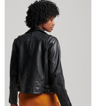 Superdry Klassische Biker-Lederjacke Schwarz