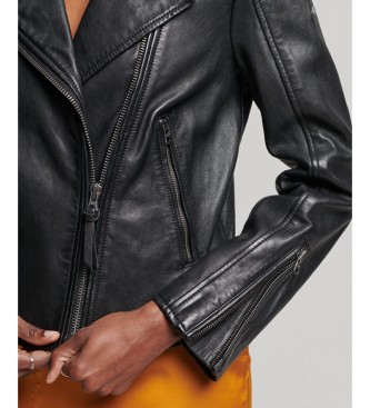 Superdry Klassische Biker-Lederjacke Schwarz