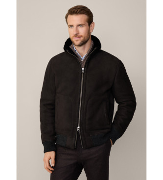 Hackett London Brązowa kurtka Bomber Shearling