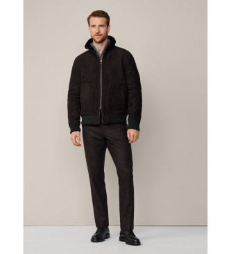 Hackett London Brązowa kurtka Bomber Shearling