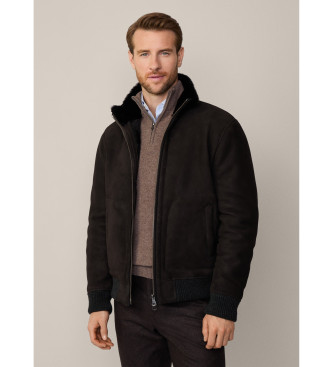 Hackett London Brązowa kurtka Bomber Shearling