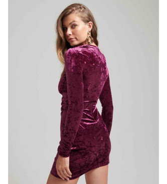 Superdry Long sleeve mini dress in pink velvet