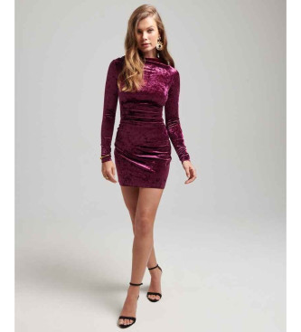 Superdry Long sleeve mini dress in pink velvet