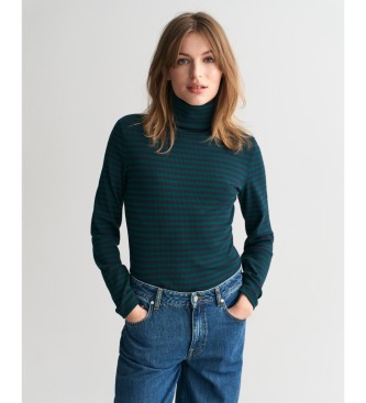 Gant Ribbed Striped T-Shirt with Swan Neck and Long Green Sleeves