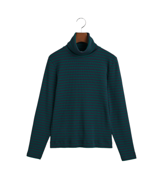 Gant Ribbed Striped T-Shirt with Swan Neck and Long Green Sleeves