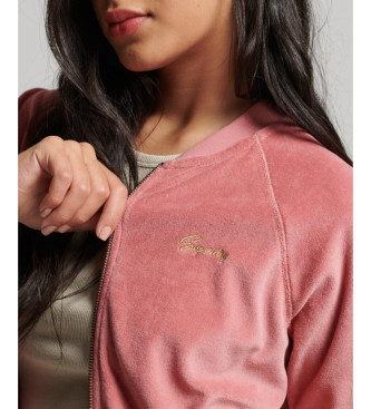 Superdry Chaqueta de bisbol de terciopelo con cremallera y bordado rosa