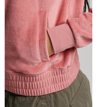 Superdry Fluwelen baseballjack met rits en roze borduursel