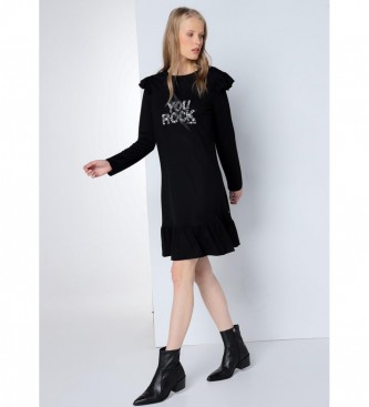 Lois Jeans Vestido corto con volantes Grafica mtalizada negro